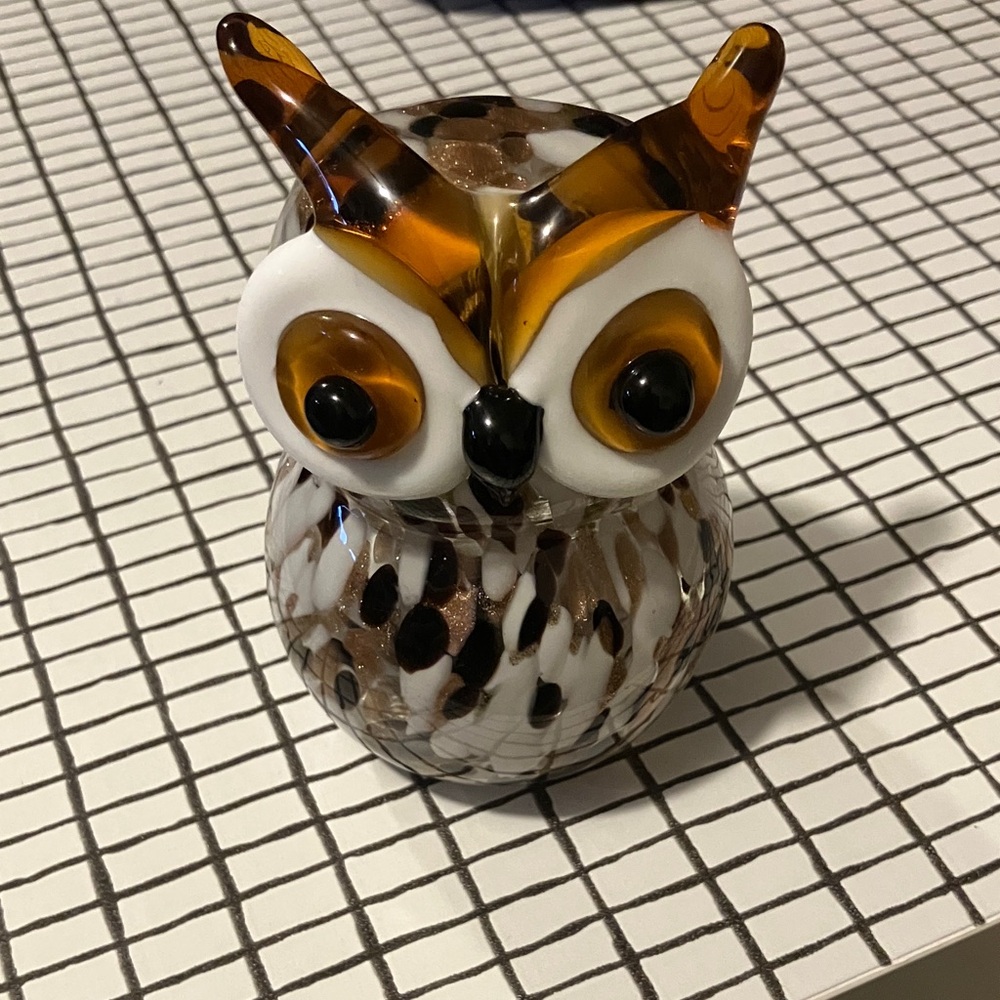 Hobby Lobby Glass Owl Figurine - Brown and White